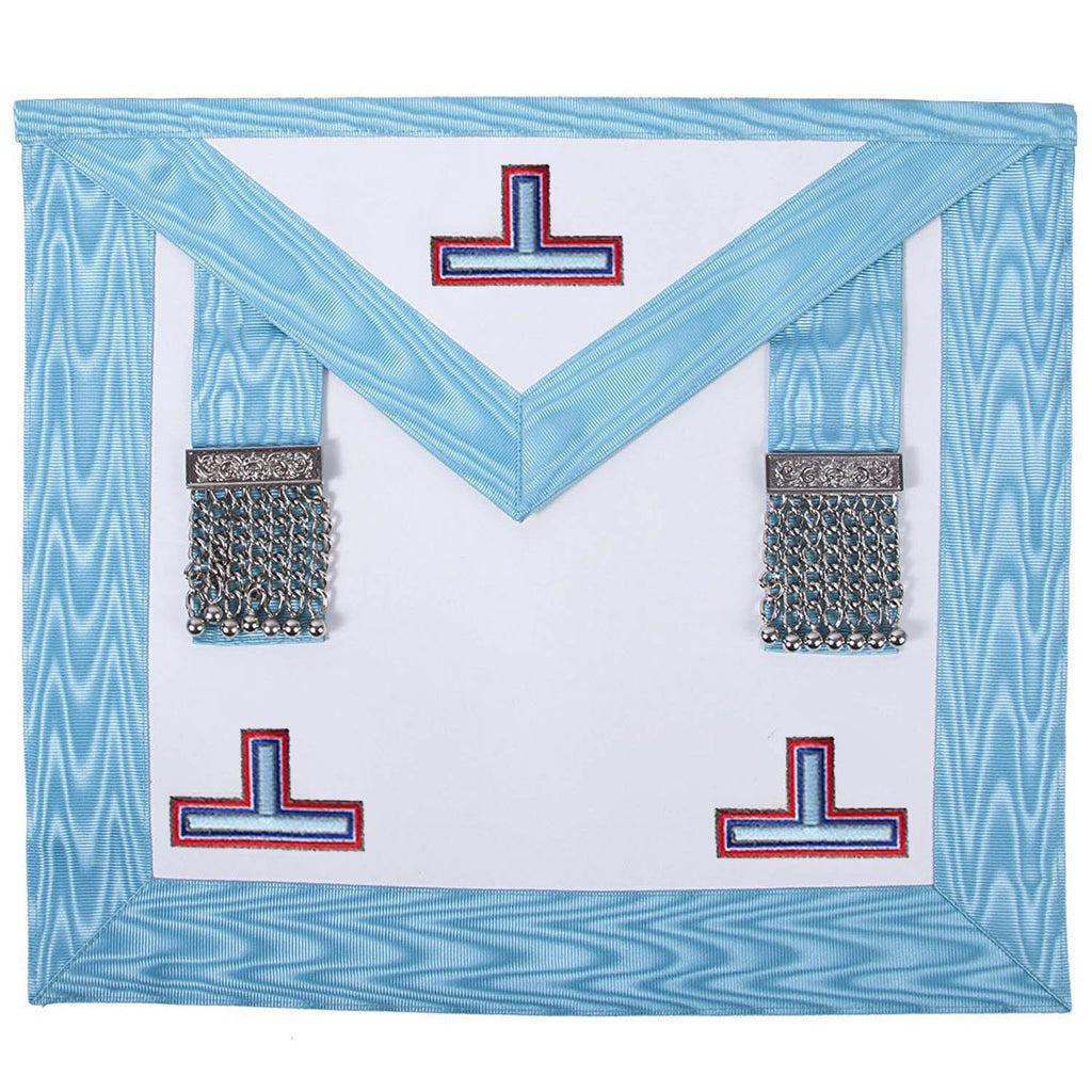 Worshipful Master Emulation Rite English Regulation Masonic Apron - Turquoise Moire with Silver Triple Taus-Aprons-Masonic Makers