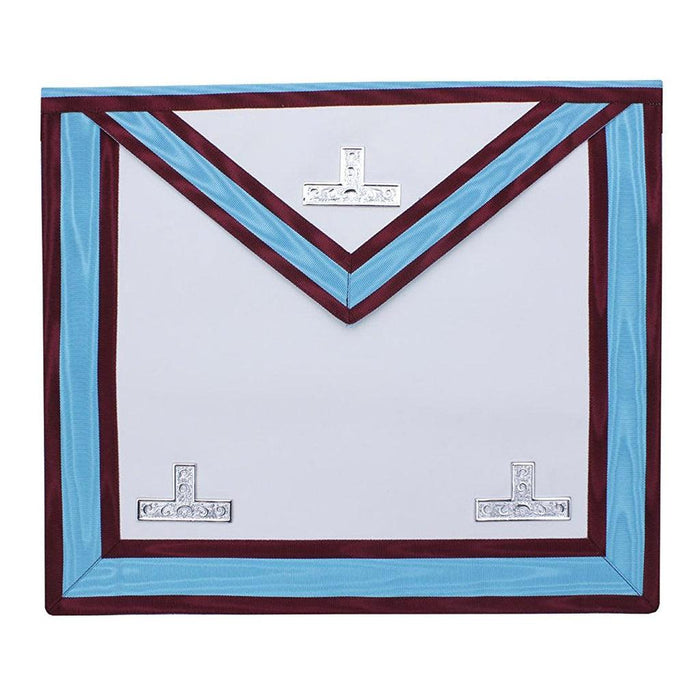 Worshipful Master Mark English Regulation Masonic Apron - Sky Blue & Maroon Moire-Aprons-Masonic Makers