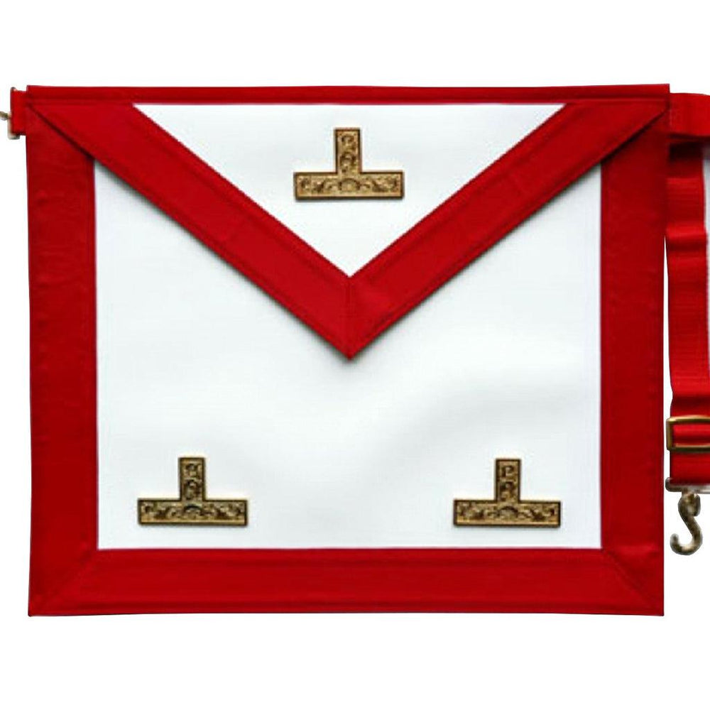 Worshipful Master Scottish Rite Masonic Apron - White & Red with Three Golden Triple Taus-Aprons-Masonic Makers