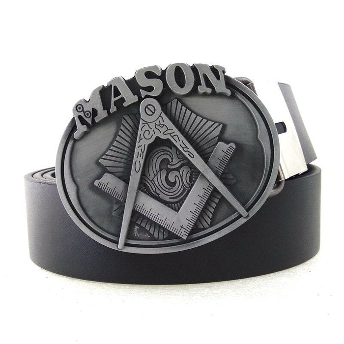 Blue Lodge Mason Leather Belt Buckle - Freemason Symbol-Belts-Masonic Makers