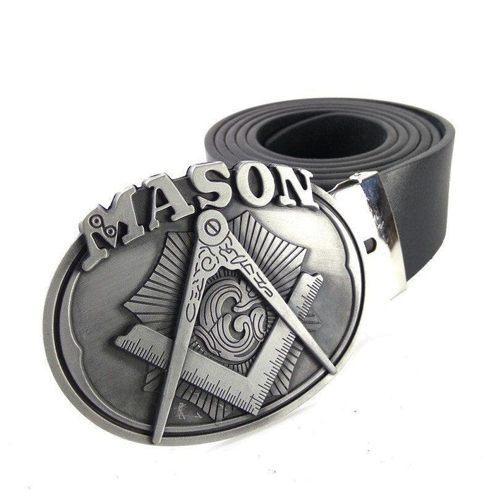 Blue Lodge Mason Leather Belt Buckle - Freemason Symbol-Belts-Masonic Makers