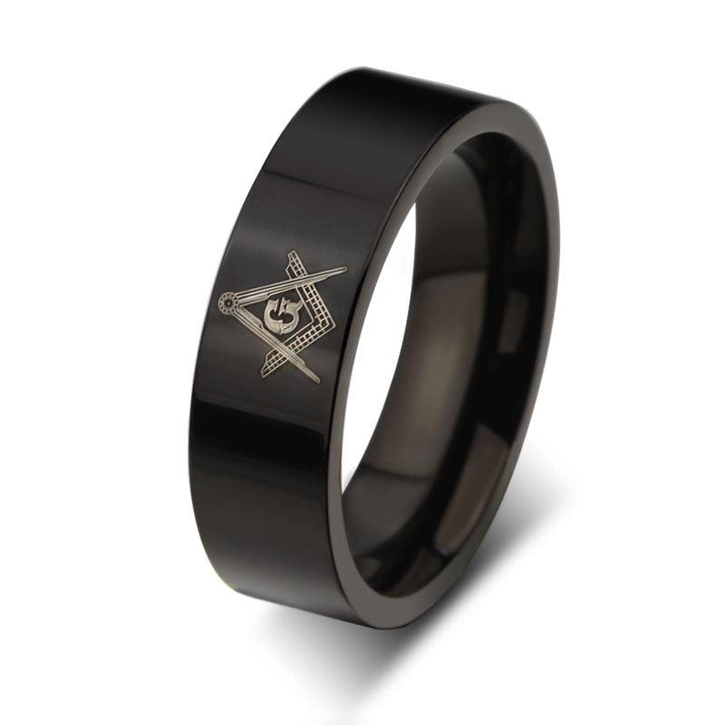 Blue Lodge Masonic Stainless Steel Black Ring-rings-Masonic Makers