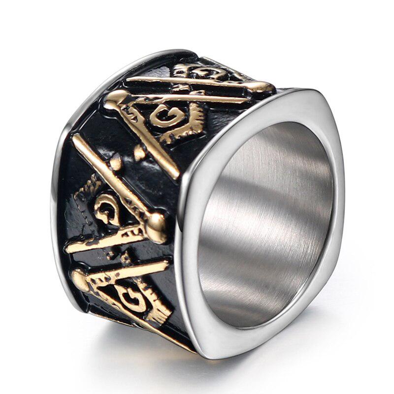 Blue Lodge Masonic Stainless Steel Ring for Men in Big Retro Style-rings-Masonic Makers