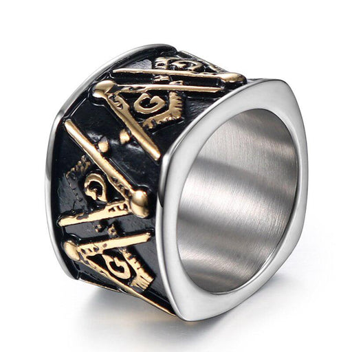 Blue Lodge Masonic Stainless Steel Ring for Men in Big Retro Style-rings-Masonic Makers