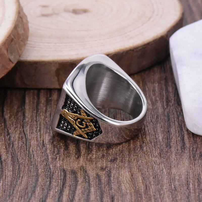 Blue Lodge Masonic Stainless Steel Ring for Men in Silver-rings-Masonic Makers