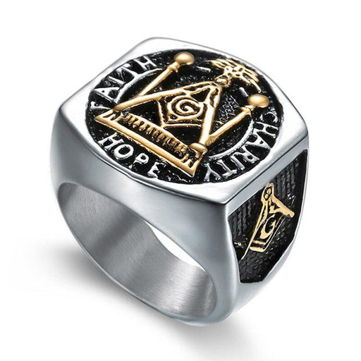 Blue Lodge Masonic Stainless Steel Ring for Men in Silver-rings-Masonic Makers