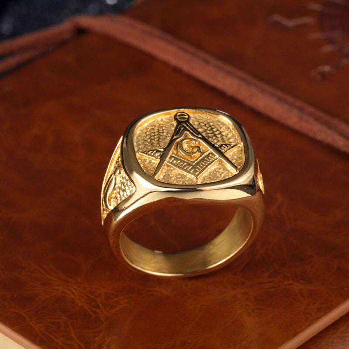 Blue Lodge Masonic Stainless Steel Ring - Gold Color-rings-Masonic Makers