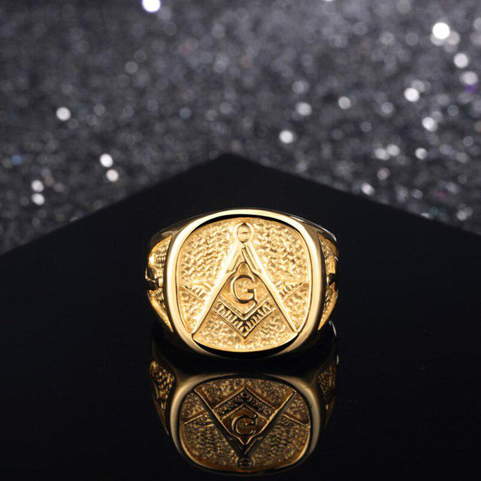 Blue Lodge Masonic Stainless Steel Ring - Gold Color-rings-Masonic Makers