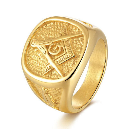 Blue Lodge Masonic Stainless Steel Ring - Gold Color-rings-Masonic Makers