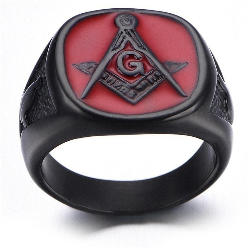 Blue Lodge Titanium Freemason Ring - Black & Red Masonic Ring for Gothic Christmas Party-rings-Masonic Makers
