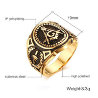 Blue Lodge Vintage Stainless Steel Masonic Ring - Gold Colour-rings-Masonic Makers