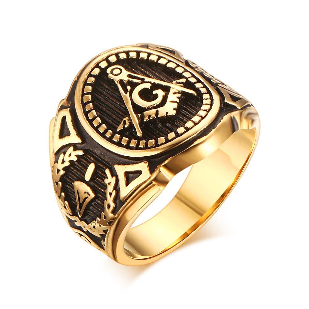Blue Lodge Vintage Stainless Steel Masonic Ring - Gold Colour-rings-Masonic Makers