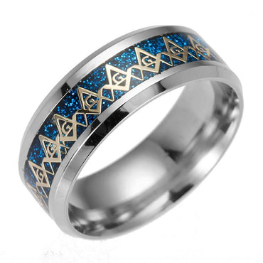 Blue Lodge Vintage Stainless Steel Masonic Ring - Multi Color-rings-Masonic Makers