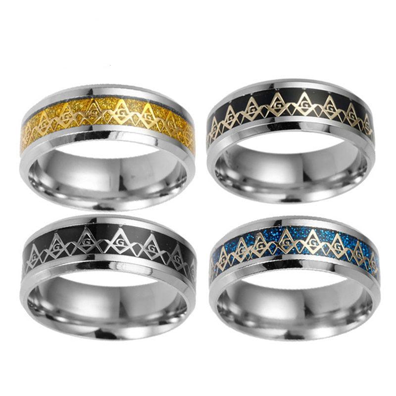Blue Lodge Vintage Stainless Steel Masonic Ring - Multi Color-rings-Masonic Makers