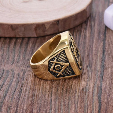 Grand Mason Vintage Signet Ring - Gold Stainless Steel-rings-Masonic Makers