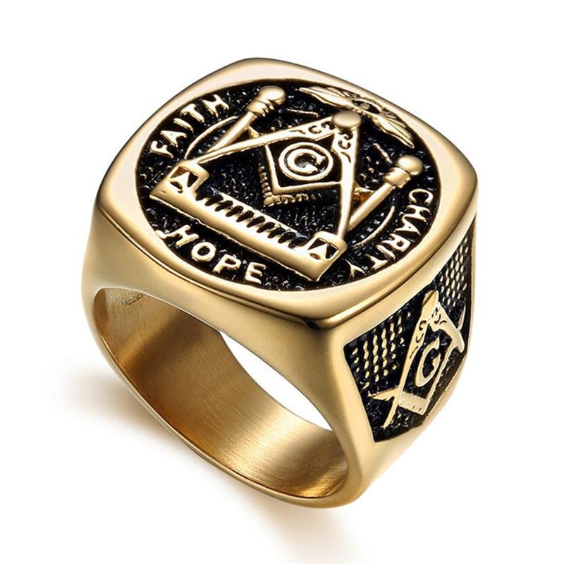 Grand Mason Vintage Signet Ring - Gold Stainless Steel-rings-Masonic Makers