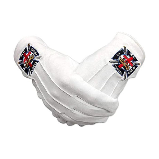 Knight Templar Masonic Embroidery Gloves-[White]-Gloves-Masonic Makers