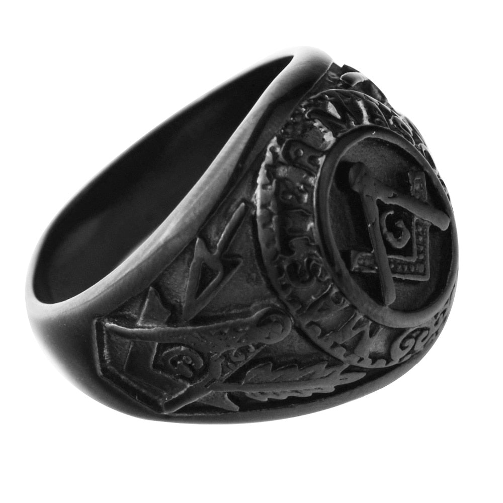 Master Mason Freemason Ring - Men's Black Stainless Steel Masonic Ring-rings-Masonic Makers