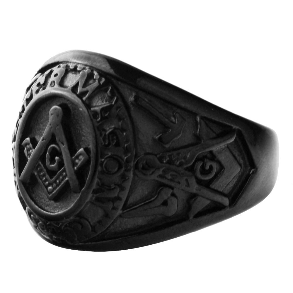 Master Mason Freemason Ring - Men's Black Stainless Steel Masonic Ring-rings-Masonic Makers