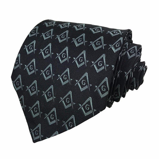 Master Mason Masonic Craft Necktie - Black with Masonic Symbols-Ties-Masonic Makers