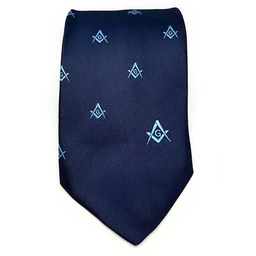 Master Mason Masonic Craft Necktie - Blue with Masonic Symbols-Ties-Masonic Makers