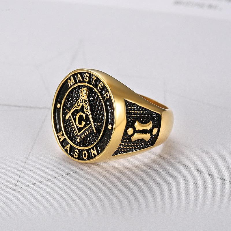 Master Mason Vintage Gold Signet Masonic Ring - Stainless Steel-rings-Masonic Makers