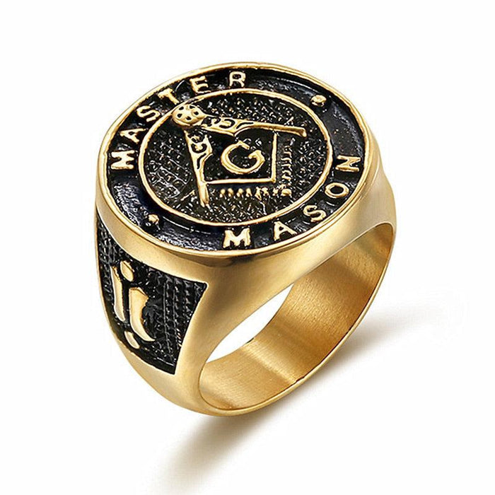 Master Mason Vintage Gold Signet Masonic Ring - Stainless Steel-rings-Masonic Makers