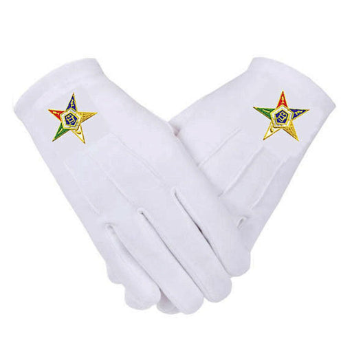 Order Of Eastern Star Masonic Embroidered Gloves- [White]-Gloves-Masonic Makers