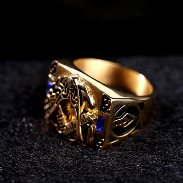Past Master Gold Titanium Masonic Ring for Men - Masonic Jewelry-rings-Masonic Makers