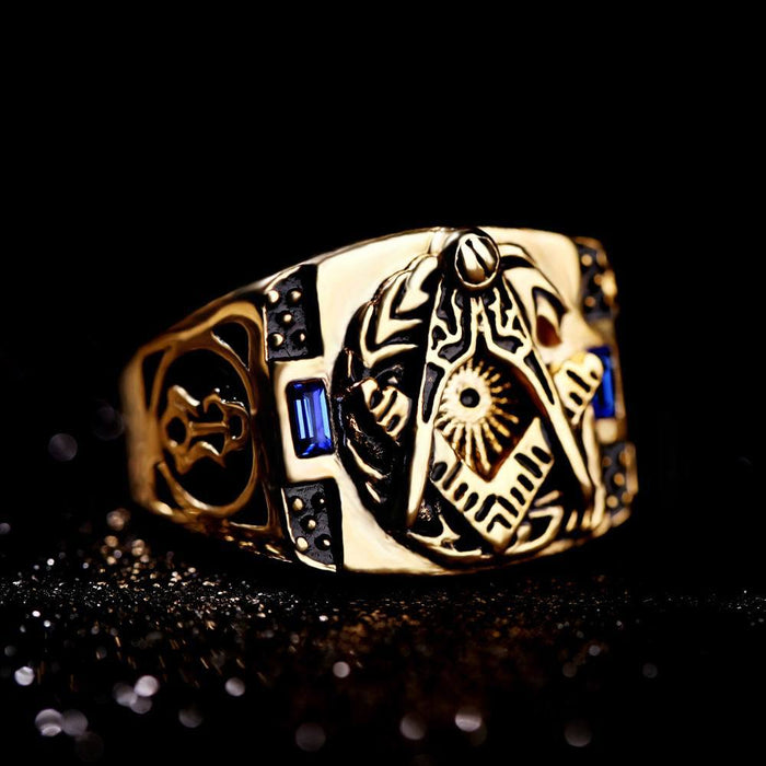 Past Master Gold Titanium Masonic Ring for Men - Masonic Jewelry-rings-Masonic Makers