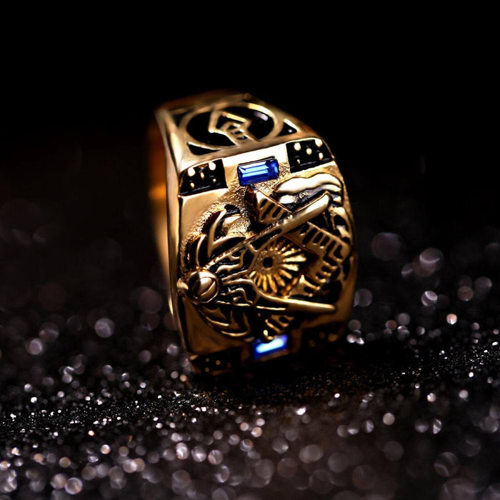 Past Master Gold Titanium Masonic Ring for Men - Masonic Jewelry-rings-Masonic Makers