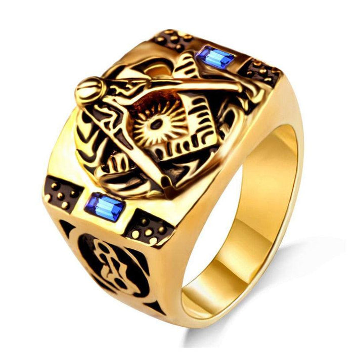 Past Master Gold Titanium Masonic Ring for Men - Masonic Jewelry-rings-Masonic Makers