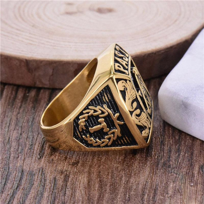 Past Master Vintage Signet Masonic Ring - Gold Stainless Steel-rings-Masonic Makers