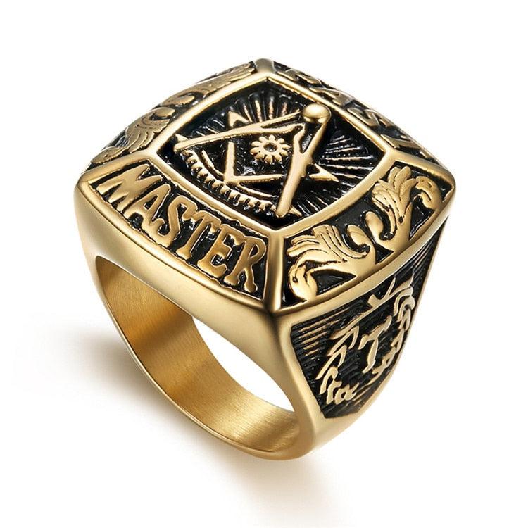 Past Master Vintage Signet Masonic Ring - Gold Stainless Steel-rings-Masonic Makers