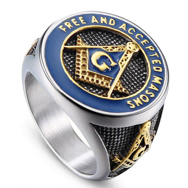 Retro Blue Lodge Masonic Stainless Steel Ring for Men-rings-Masonic Makers