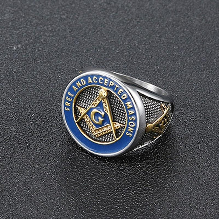 Retro Blue Lodge Masonic Stainless Steel Ring for Men-rings-Masonic Makers