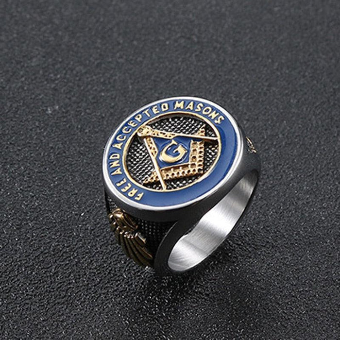 Retro Blue Lodge Masonic Stainless Steel Ring for Men-rings-Masonic Makers