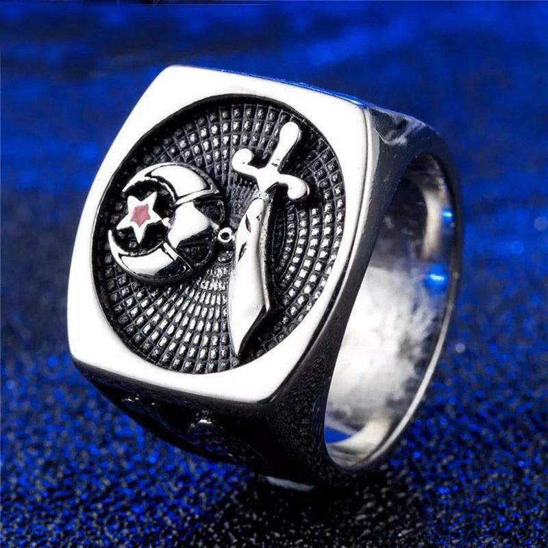 Shriners Vintage Signet Masonic Ring - Silver & Stainless Steel-rings-Masonic Makers