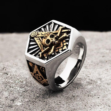 Widows Sons Masonic Skull Ring - Vintage Silver & Stainless Steel-rings-Masonic Makers