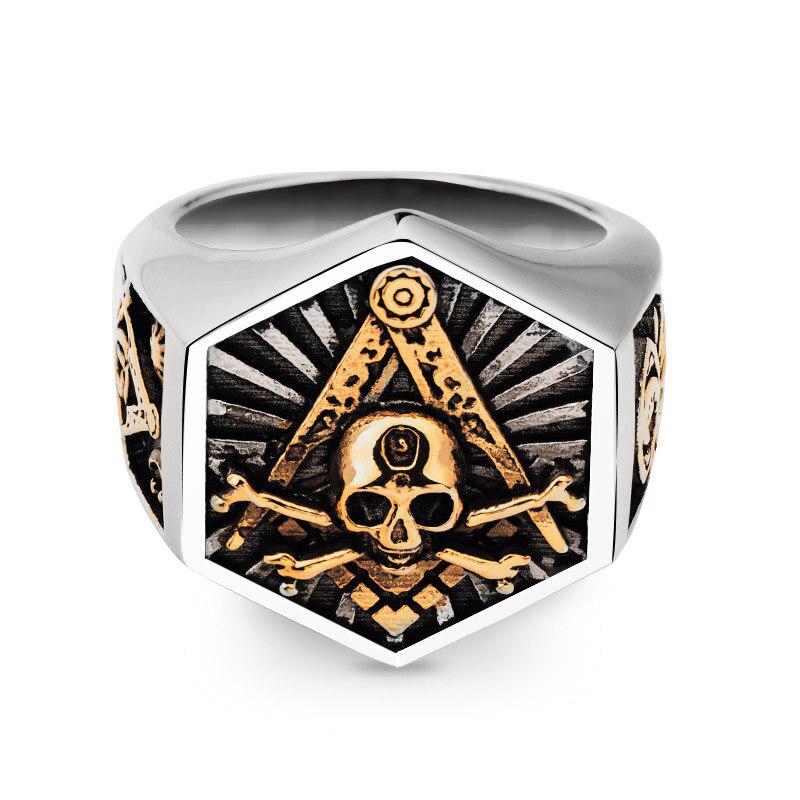 Widows Sons Masonic Skull Ring - Vintage Silver & Stainless Steel-rings-Masonic Makers